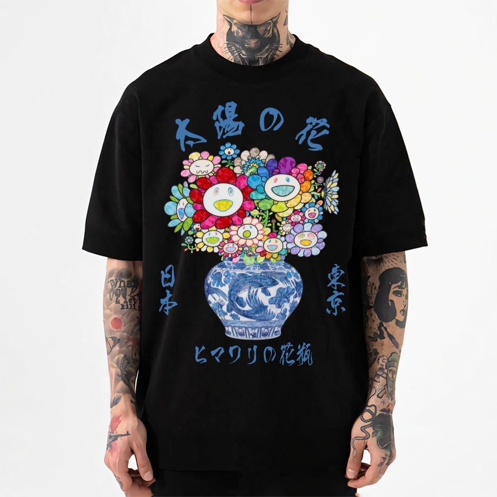 TM Sunflower Qinghua Vase Japanese Style Classic Tee