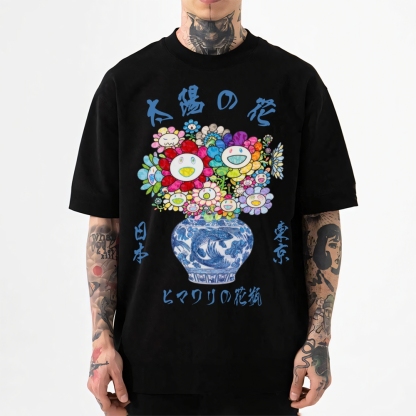 TM Sunflower Qinghua Vase Japanese Style Classic Tee