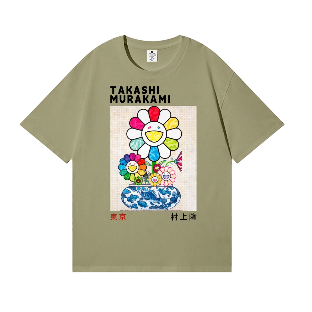 TM Sunflower Qinghua Vase Japanese Style Classic Tee