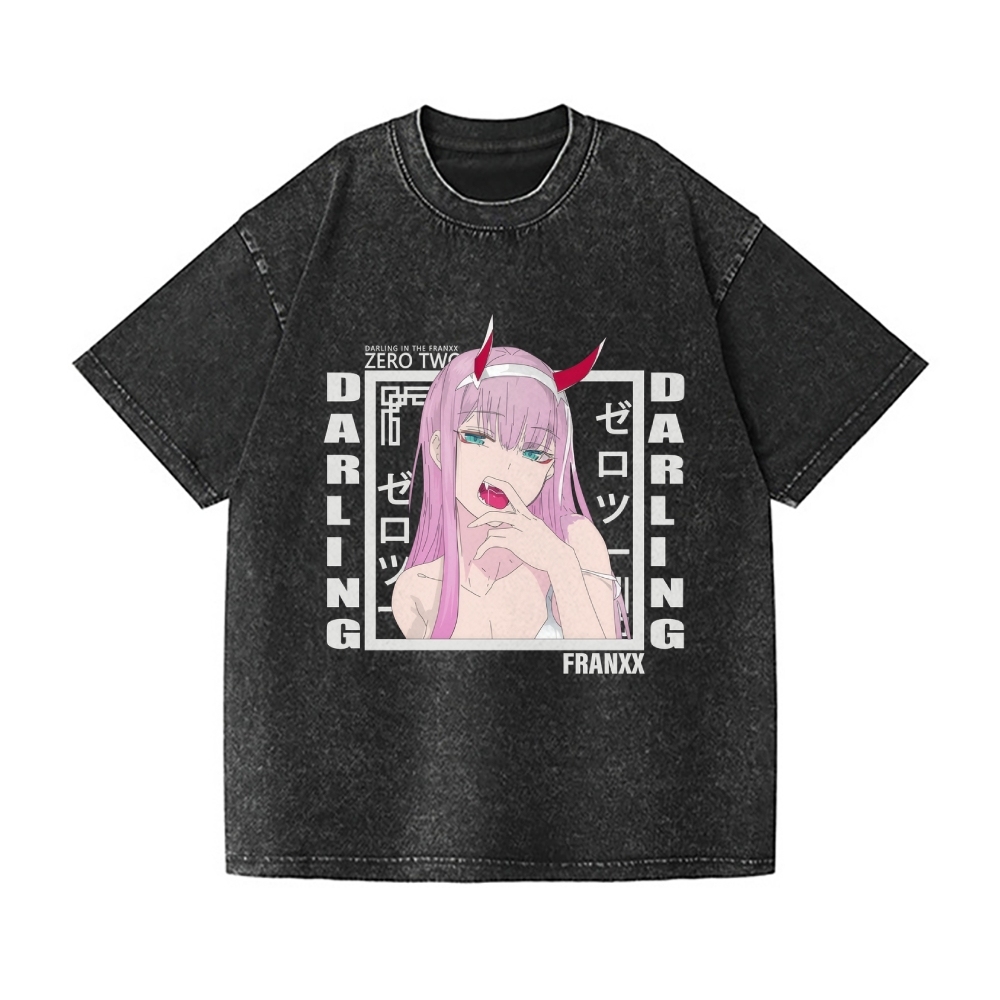 Zero Two Anime Darling In the franxx Vintage Wash Japanese Design T-Shirt