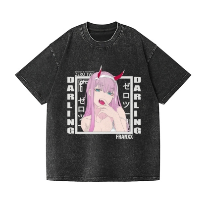 Zero Two Anime Darling In the franxx Vintage Wash Japanese Design T-Shirt