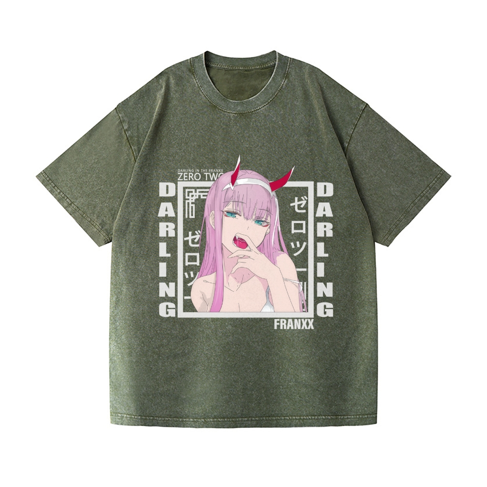Zero Two Anime Darling In the franxx Vintage Wash Japanese Design T-Shirt