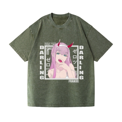 Zero Two Anime Darling In the franxx Vintage Wash Japanese Design T-Shirt
