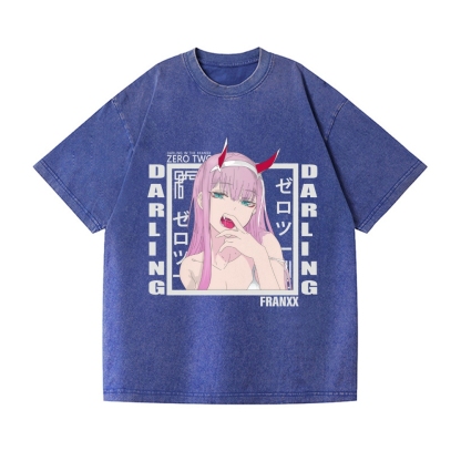 Zero Two Anime Darling In the franxx Vintage Wash Japanese Design T-Shirt