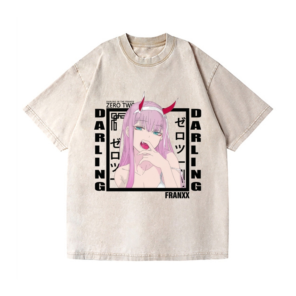 Zero Two Anime Darling In the franxx Vintage Wash Japanese Design T-Shirt