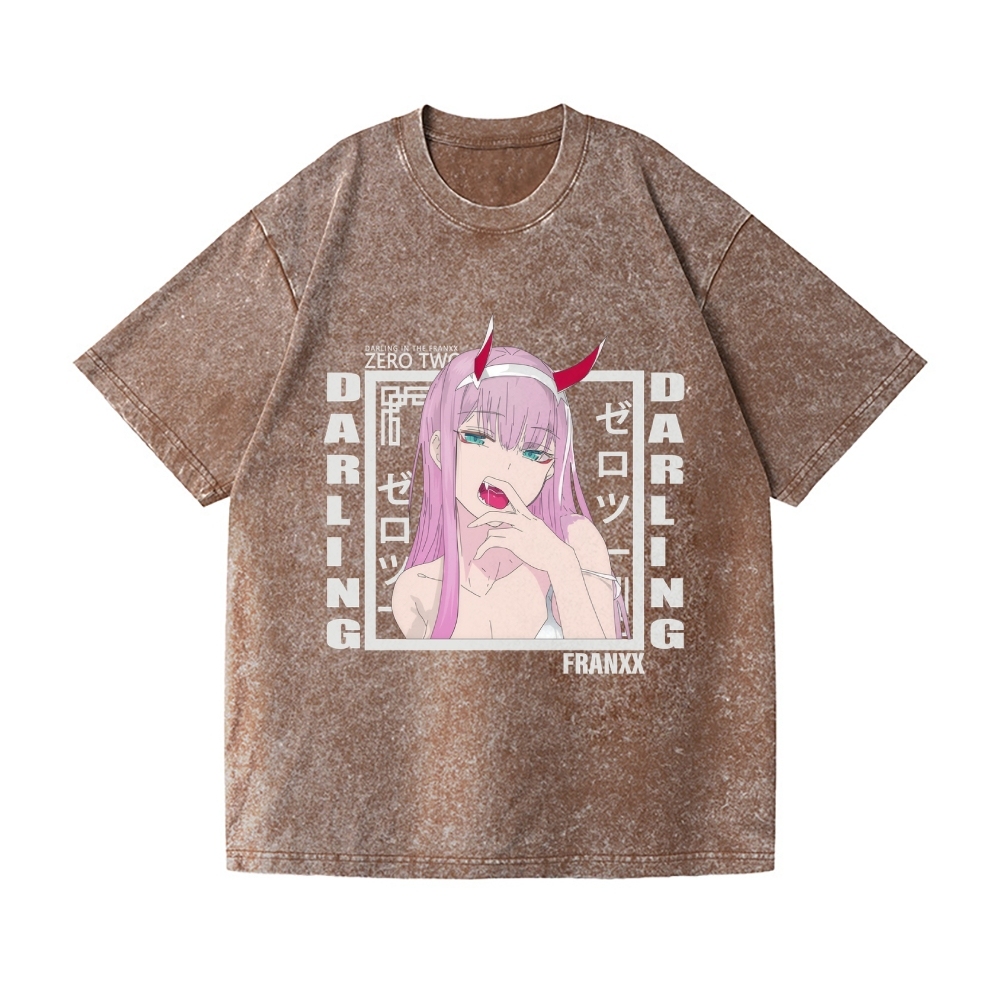 Zero Two Anime Darling In the franxx Vintage Wash Japanese Design T-Shirt