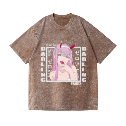 Zero Two Anime Darling In the franxx Vintage Wash Japanese Design T-Shirt