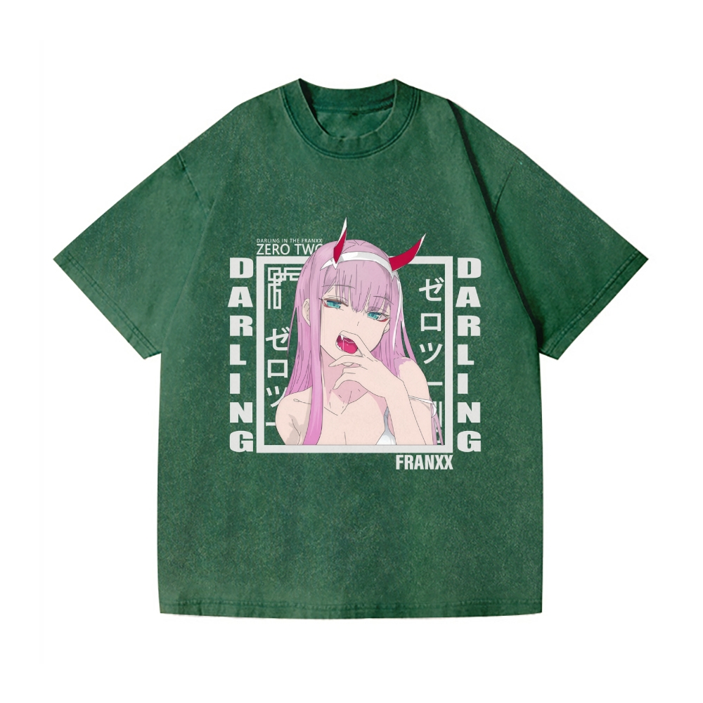 Zero Two Anime Darling In the franxx Vintage Wash Japanese Design T-Shirt