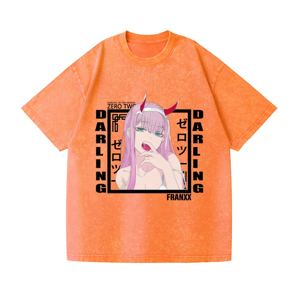 Zero Two Anime Darling In the franxx Vintage Wash Japanese Design T-Shirt