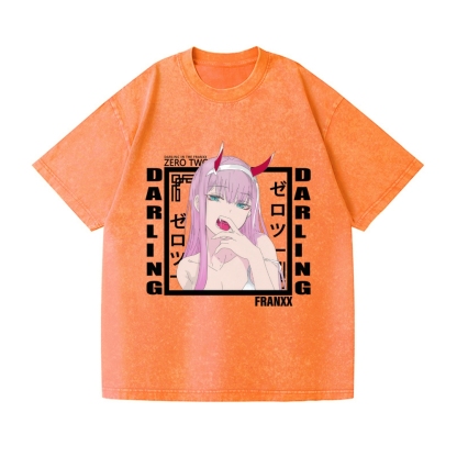 Zero Two Anime Darling In the franxx Vintage Wash Japanese Design T-Shirt