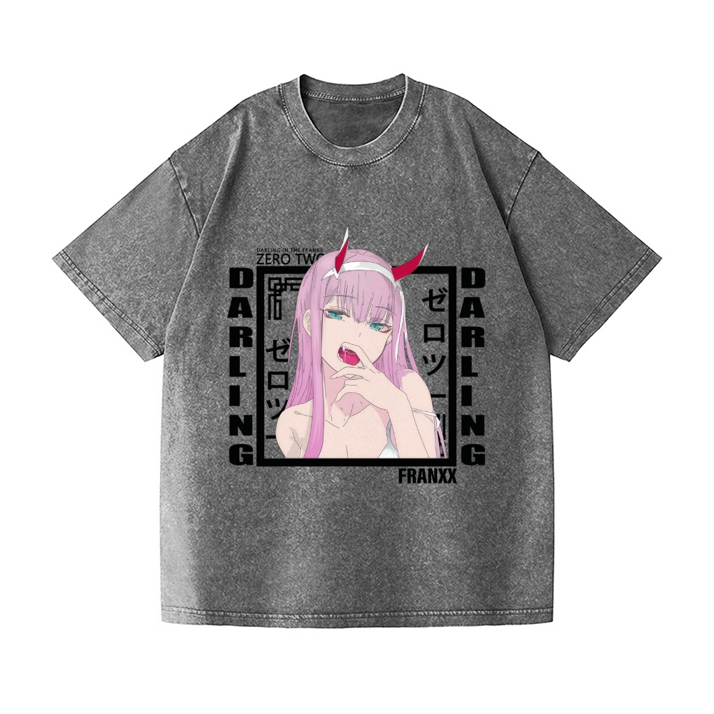 Zero Two Anime Darling In the franxx Vintage Wash Japanese Design T-Shirt