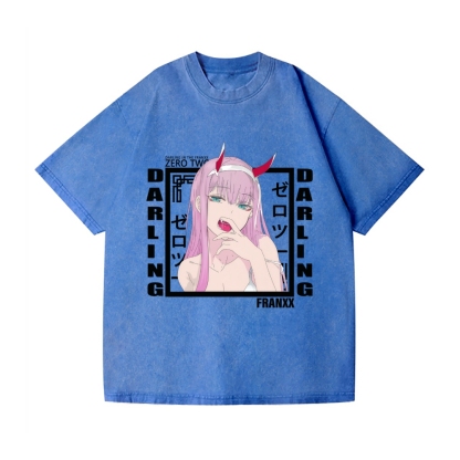 Zero Two Anime Darling In the franxx Vintage Wash Japanese Design T-Shirt