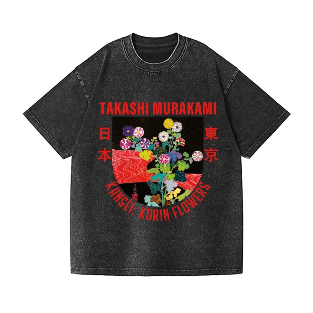 TM Flower Vintage Wash Japanese Design T-Shirt