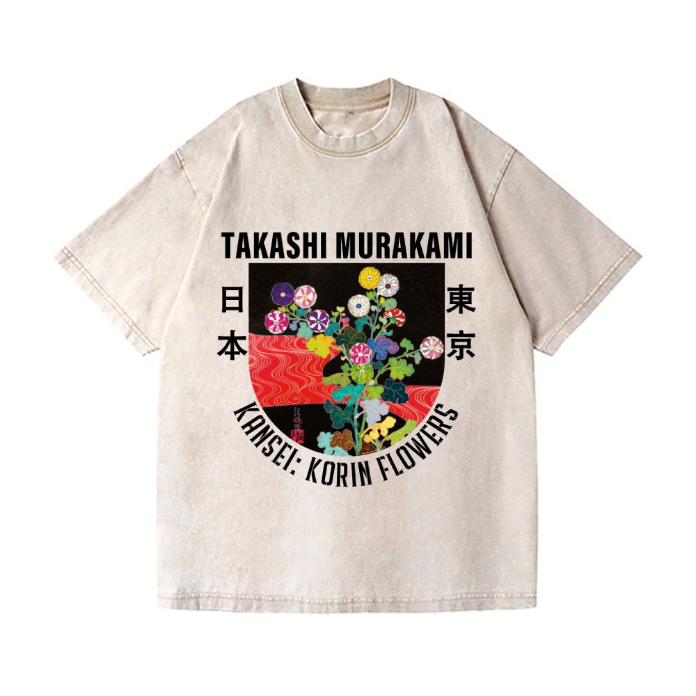 TM Flower Vintage Wash Japanese Design T-Shirt
