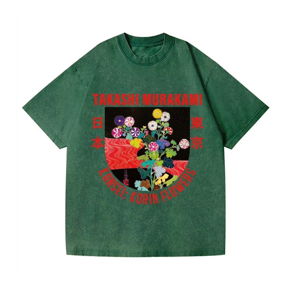TM Flower Vintage Wash Japanese Design T-Shirt