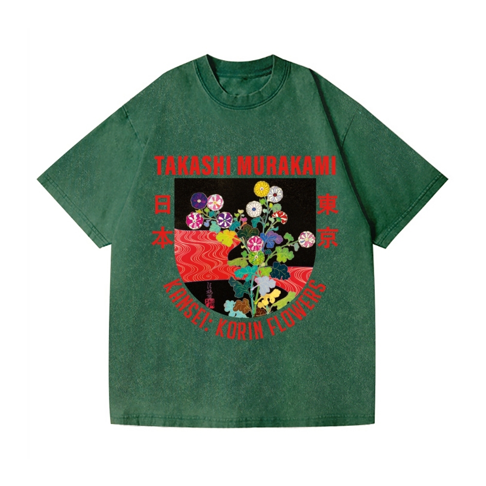 TM Flower Vintage Wash Japanese Design T-Shirt
