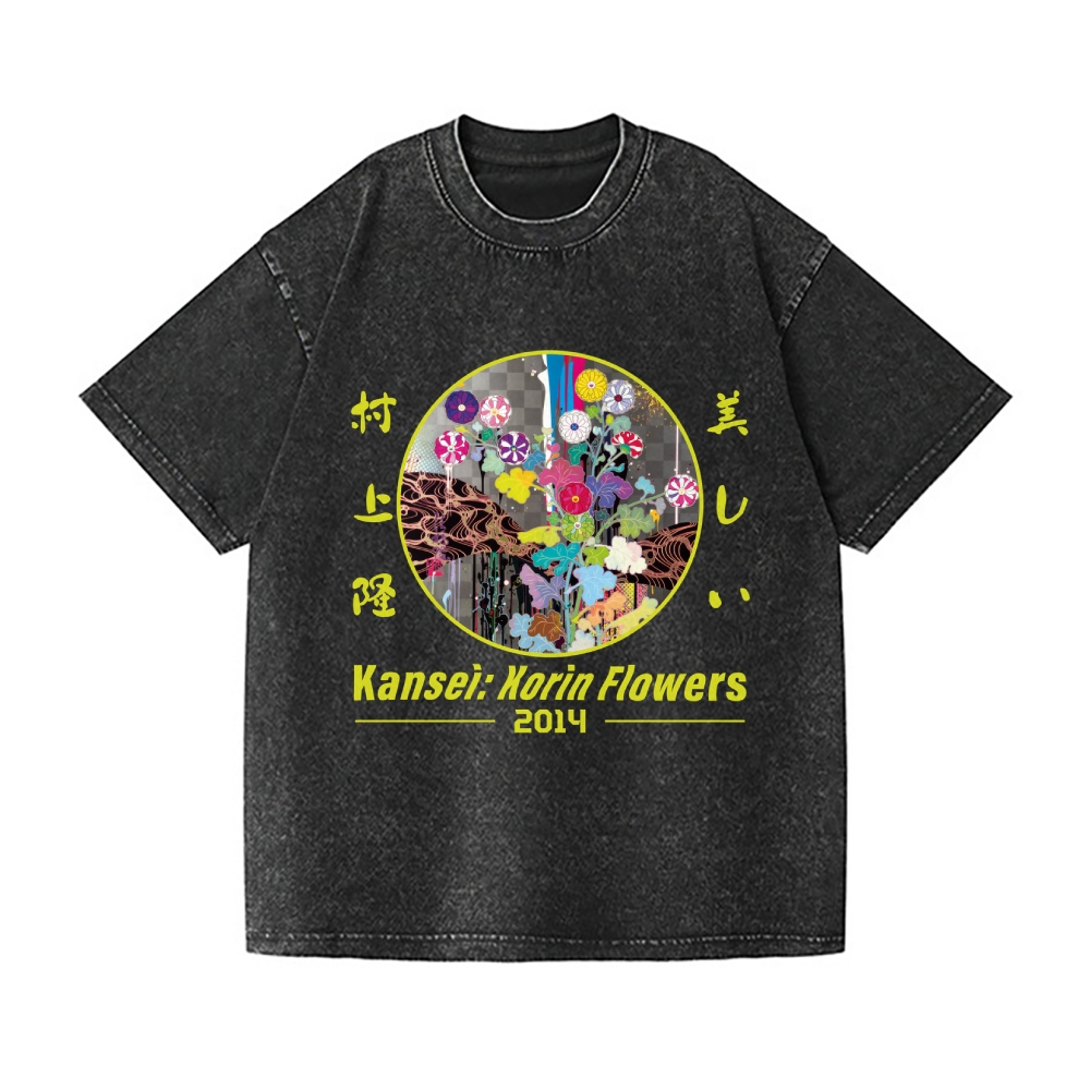 TM Flower Vintage Wash Japanese Design T-Shirt