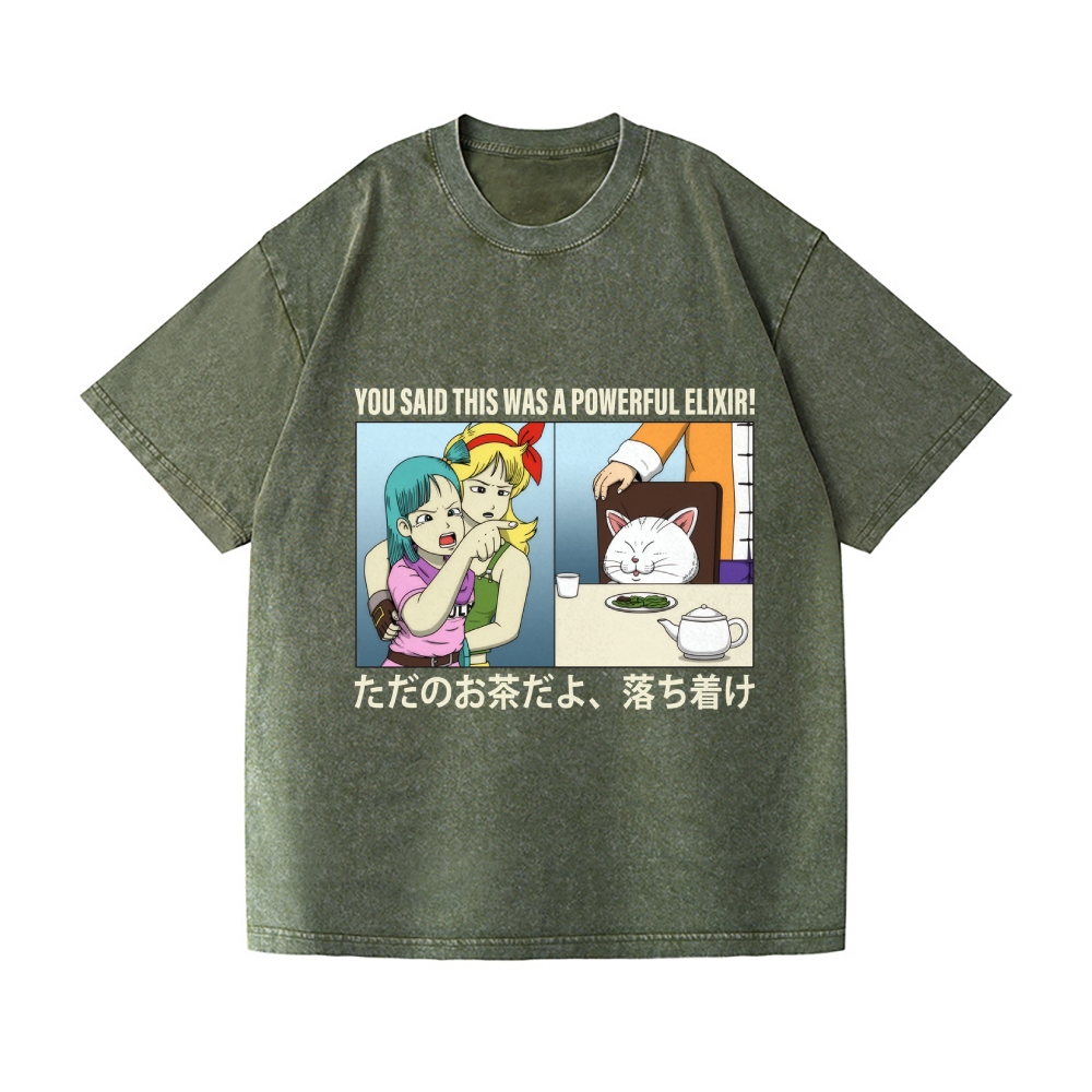 Bulma Girl Pointing at a Cat Vintage Wash Japanese Design T-Shirt