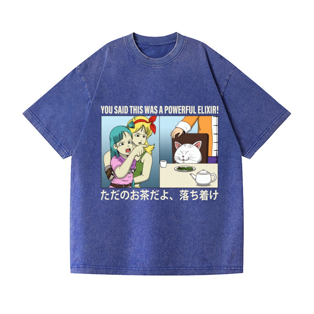 Bulma Girl Pointing at a Cat Vintage Wash Japanese Design T-Shirt