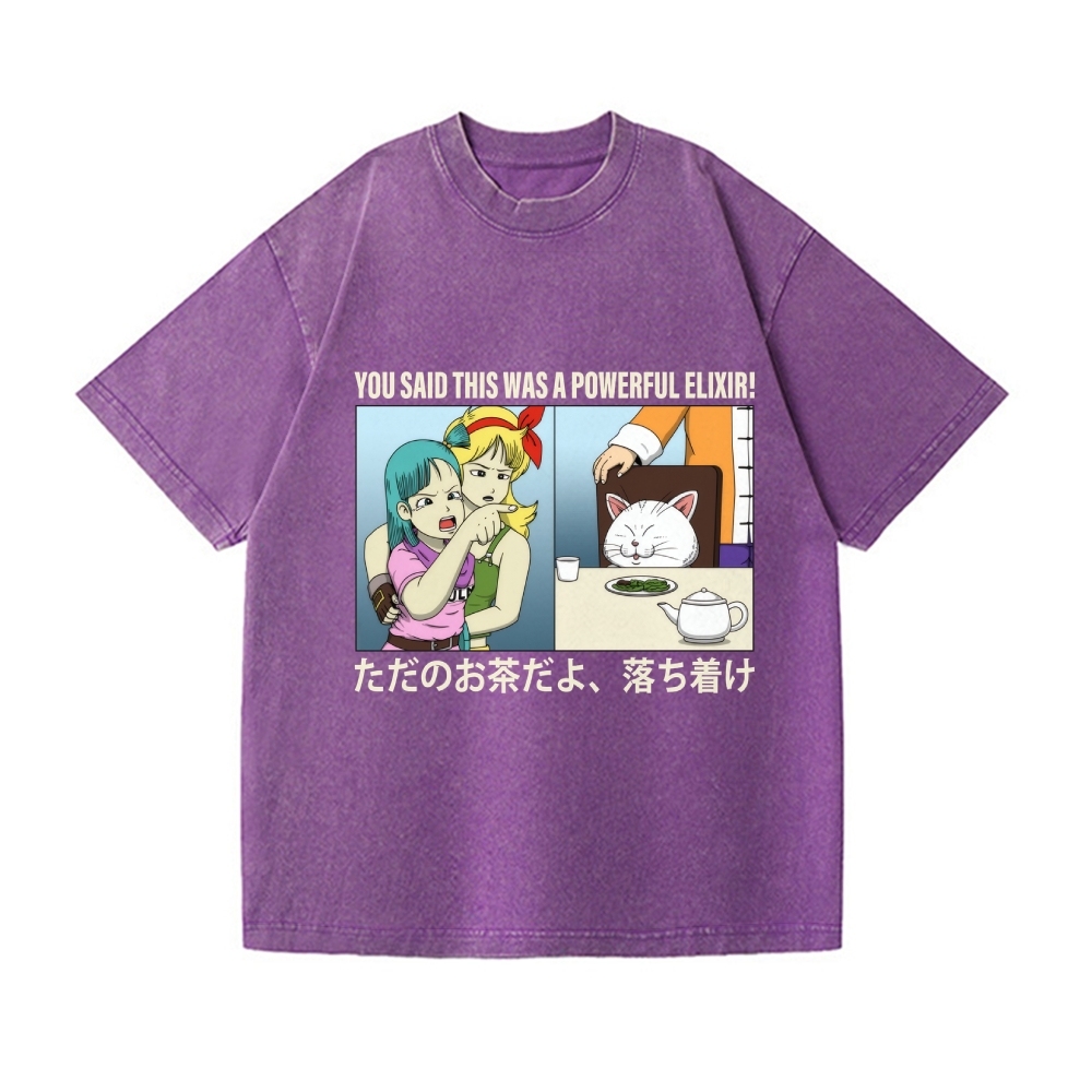 Bulma Girl Pointing at a Cat Vintage Wash Japanese Design T-Shirt