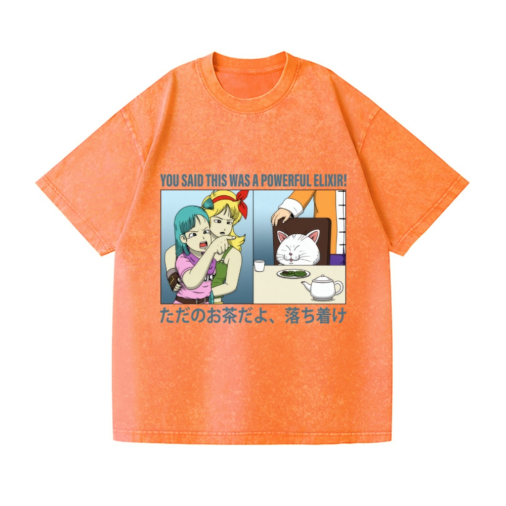 Bulma Girl Pointing at a Cat Vintage Wash Japanese Design T-Shirt