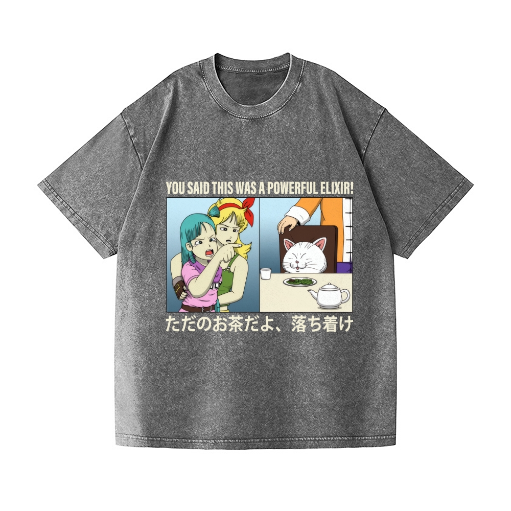 Bulma Girl Pointing at a Cat Vintage Wash Japanese Design T-Shirt