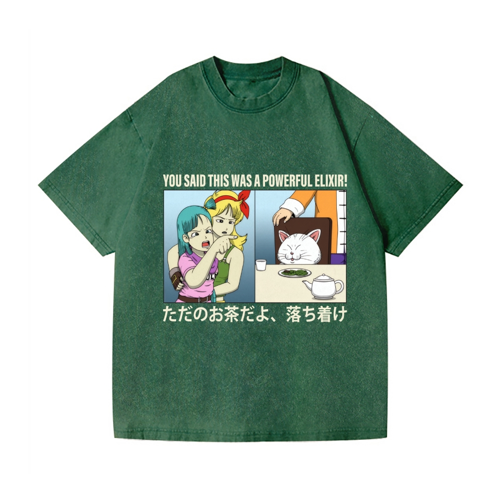 Bulma Girl Pointing at a Cat Vintage Wash Japanese Design T-Shirt