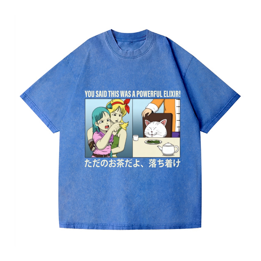 Bulma Girl Pointing at a Cat Vintage Wash Japanese Design T-Shirt