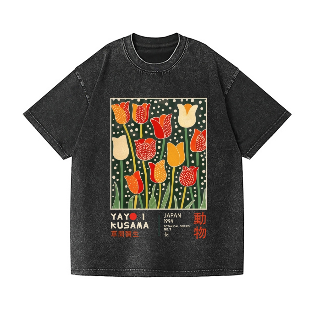 Yayoi Kusama Flower Vintage Wash Japanese Design T-Shirt