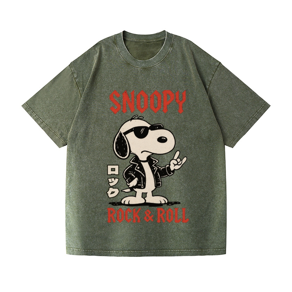 Rock Snoopy Vintage Wash Japanese Design T-Shirt