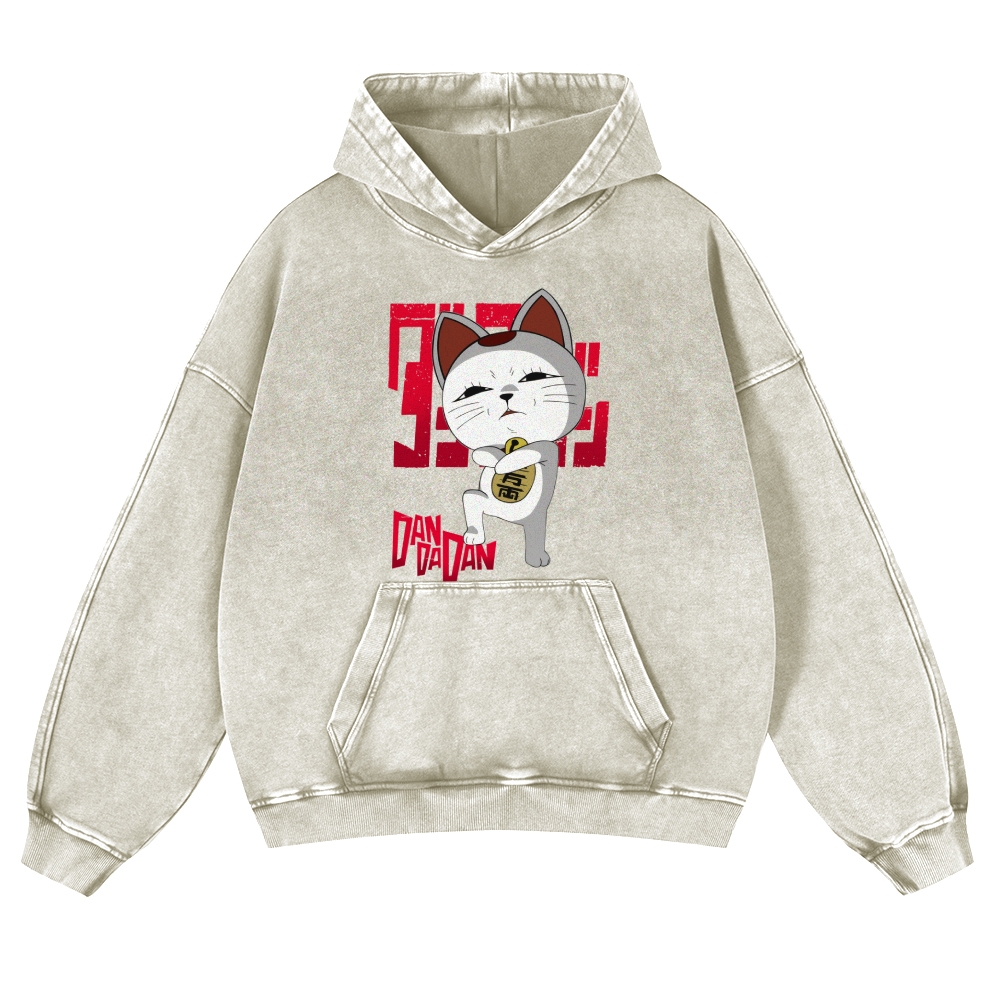 Dandadan Turbo Cat Vintage Washed Thick Cotton Hoodie