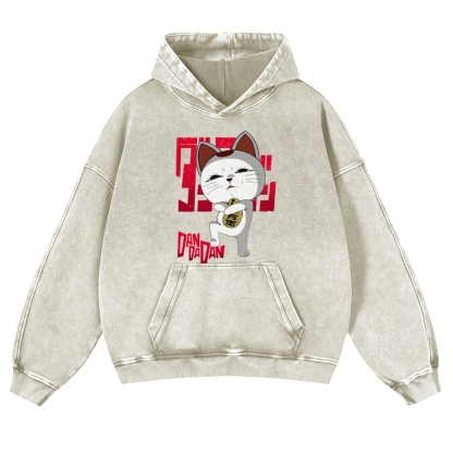 Dandadan Turbo Cat Vintage Washed Thick Cotton Hoodie