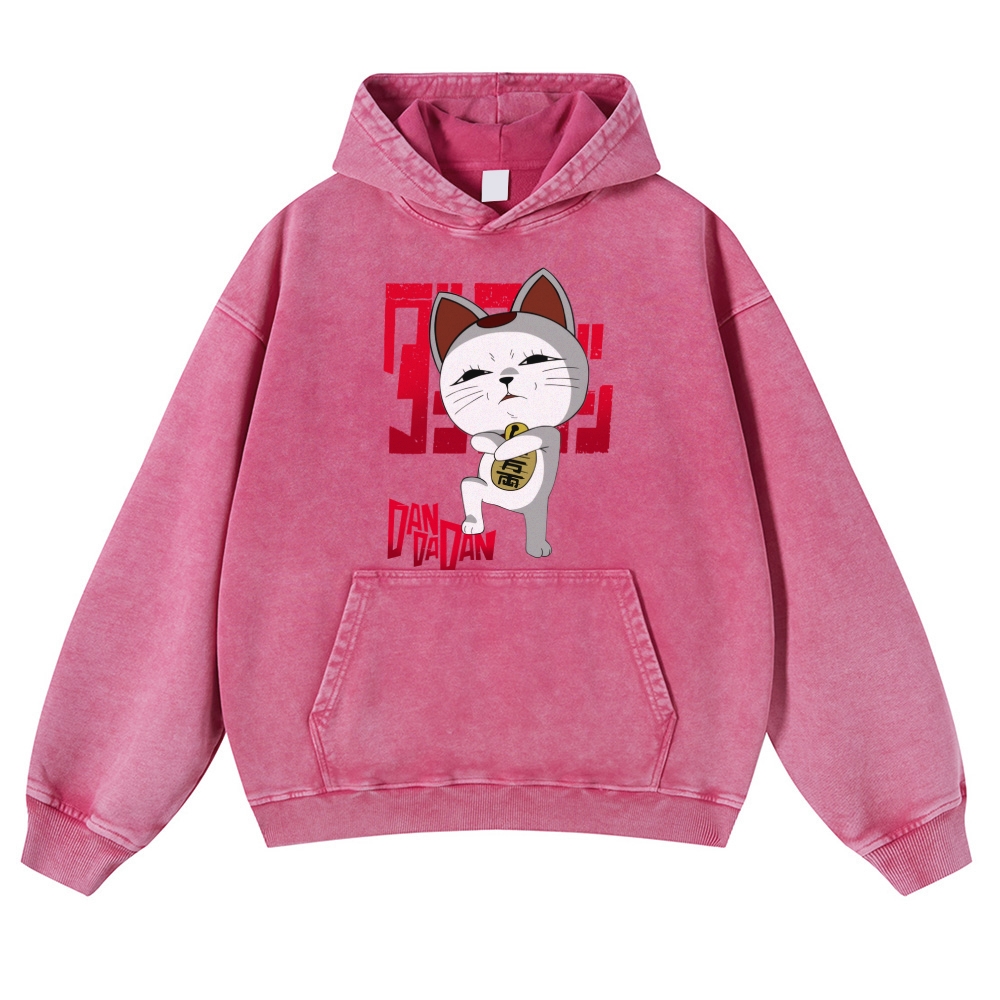 Dandadan Turbo Cat Vintage Washed Thick Cotton Hoodie