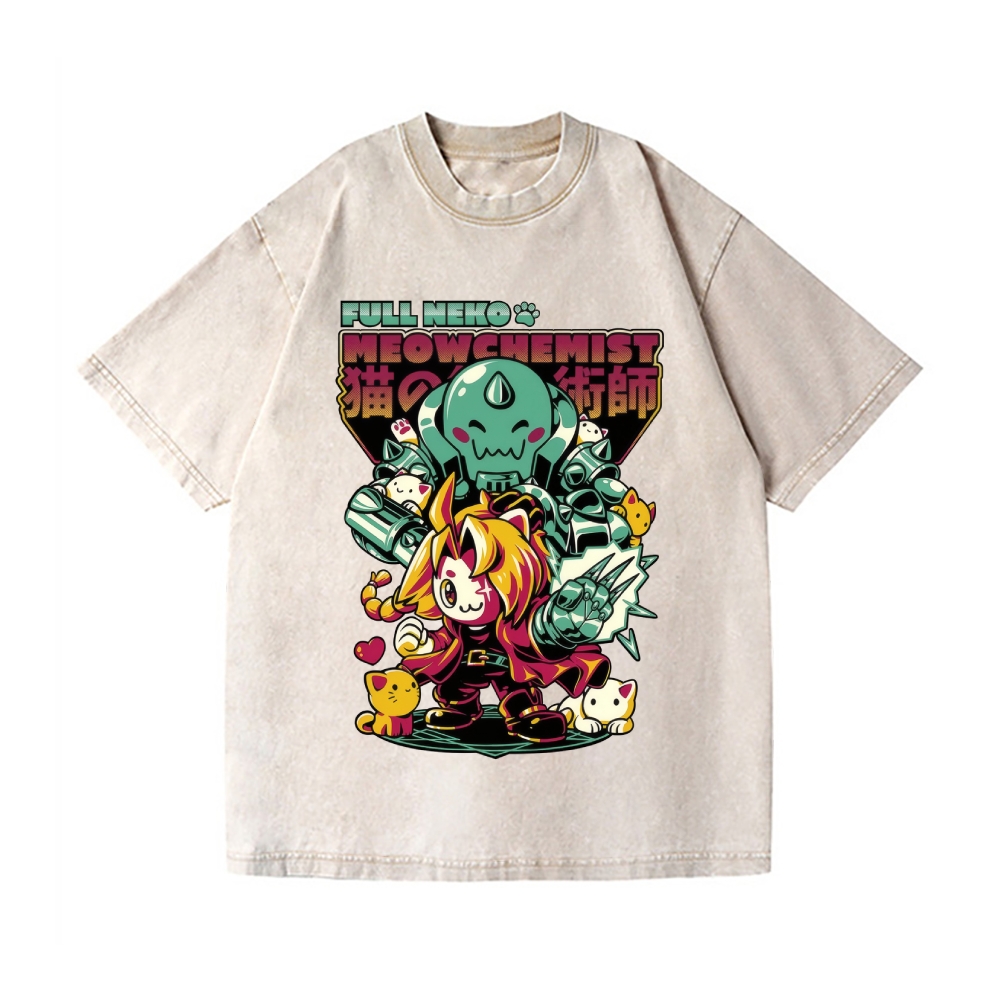 Full Neko Meowchemist Vintage Wash Japanese Design T-Shirt