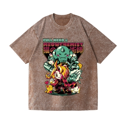 Full Neko Meowchemist Vintage Wash Japanese Design T-Shirt