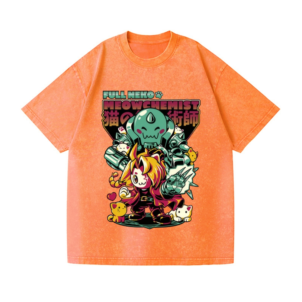 Full Neko Meowchemist Vintage Wash Japanese Design T-Shirt