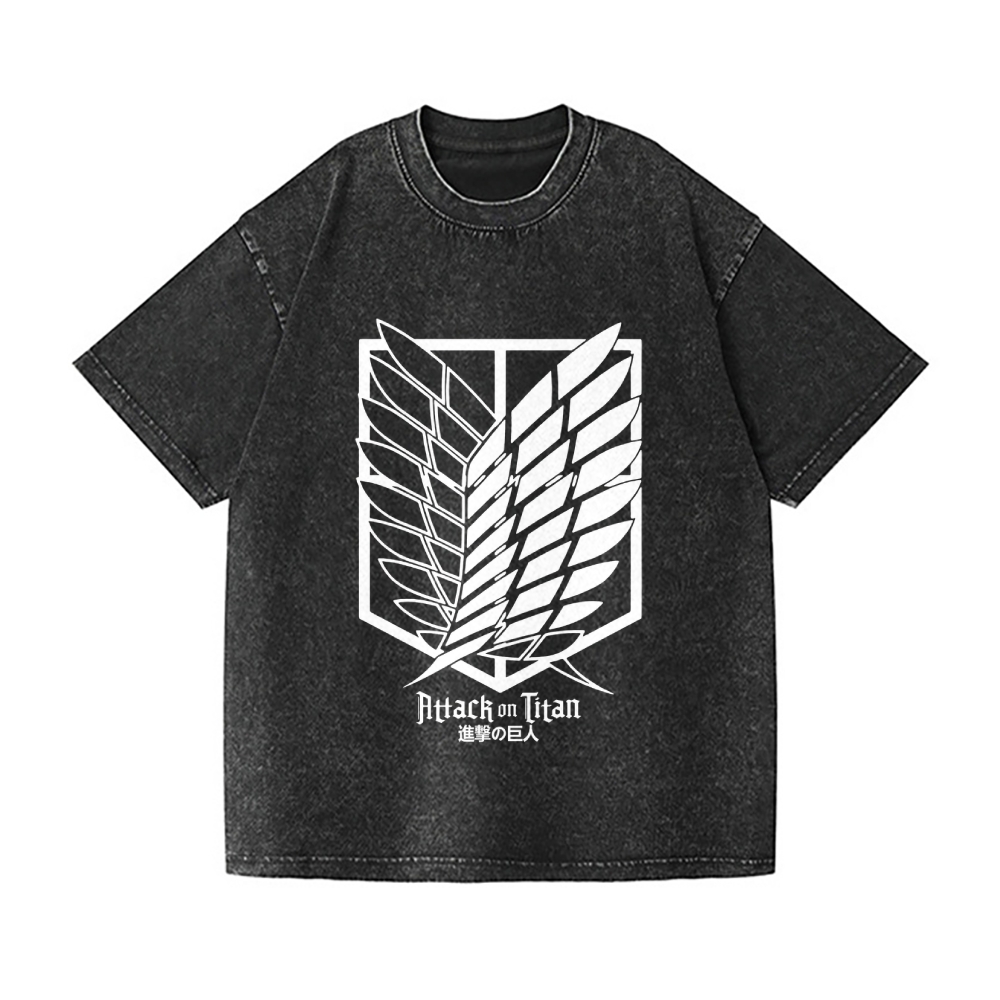 Scout Regiment Emblem Attack Titan Vintage Wash Japanese Design T-Shirt
