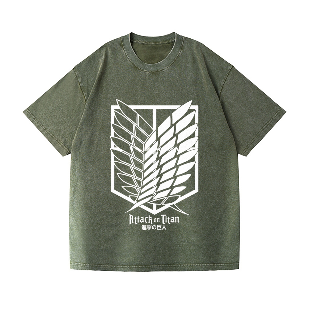 Scout Regiment Emblem Attack Titan Vintage Wash Japanese Design T-Shirt