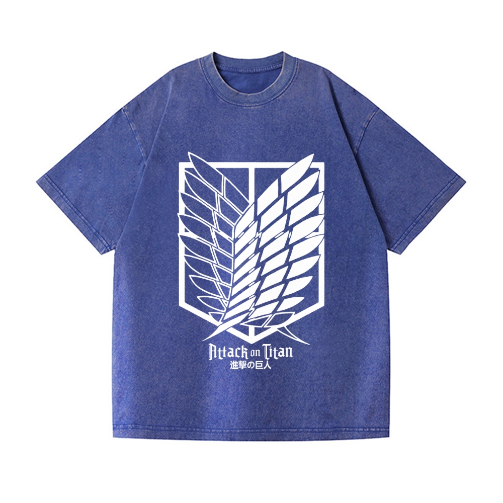 Scout Regiment Emblem Attack Titan Vintage Wash Japanese Design T-Shirt