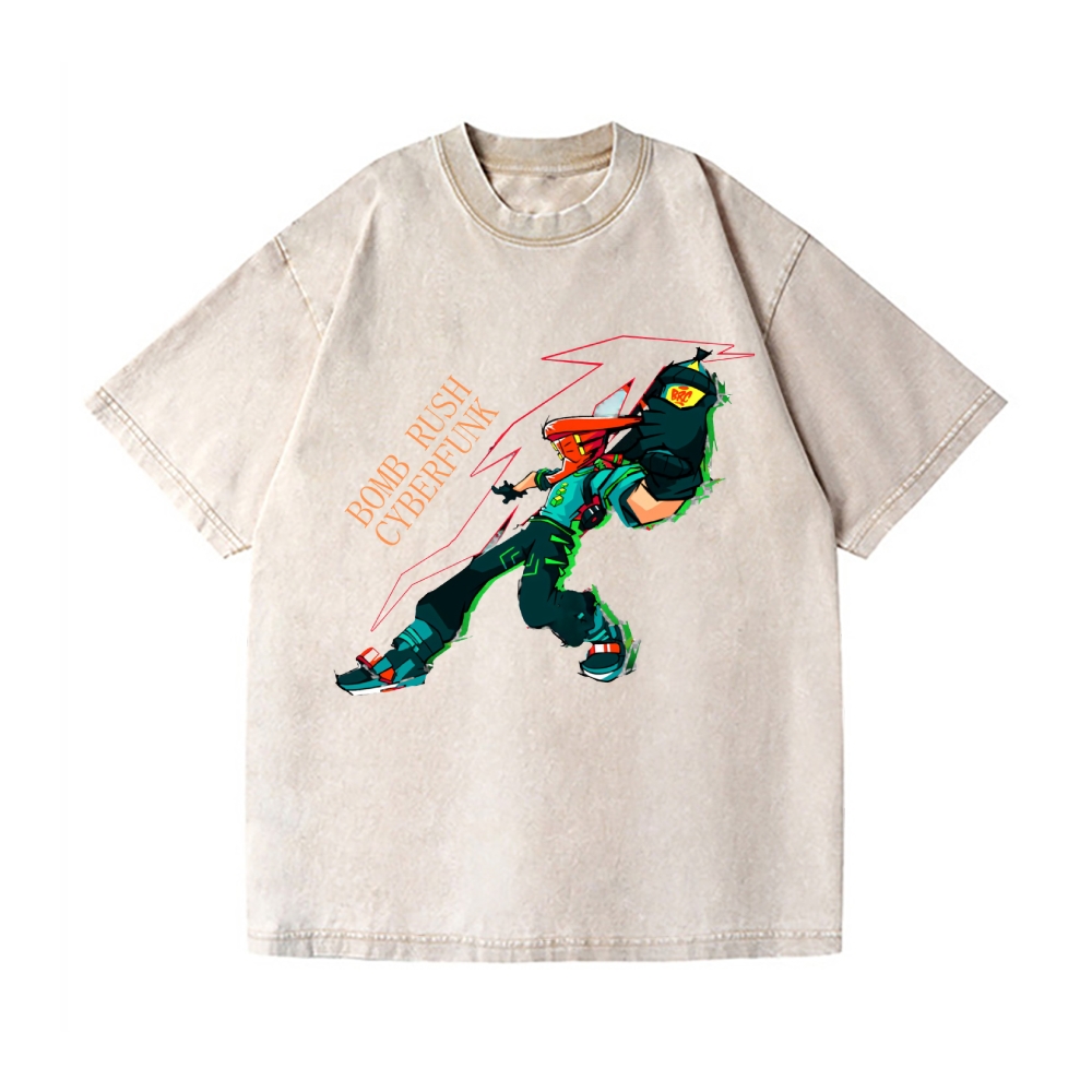 Funny Bomb Rush Cyberfunk  Vintage Wash Japanese Design T-Shirt