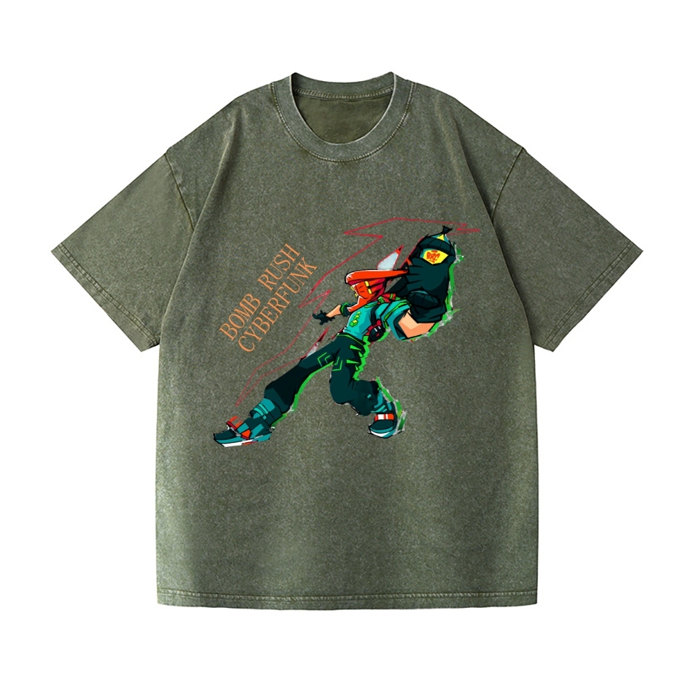 Funny Bomb Rush Cyberfunk  Vintage Wash Japanese Design T-Shirt