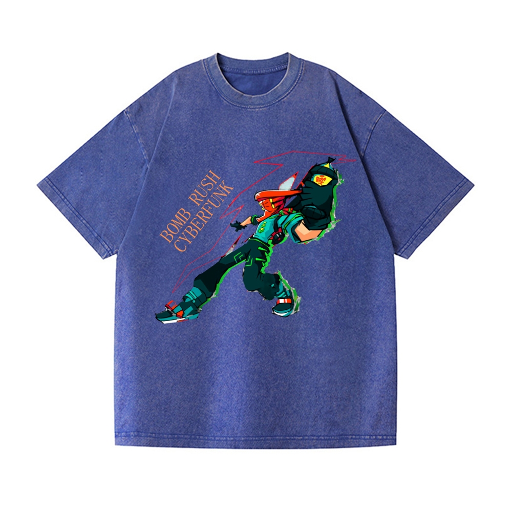 Funny Bomb Rush Cyberfunk  Vintage Wash Japanese Design T-Shirt