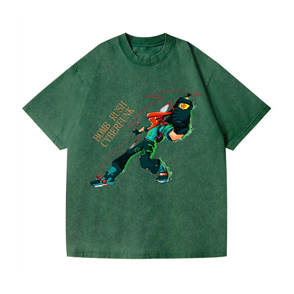 Funny Bomb Rush Cyberfunk  Vintage Wash Japanese Design T-Shirt