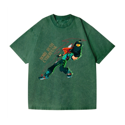 Funny Bomb Rush Cyberfunk  Vintage Wash Japanese Design T-Shirt