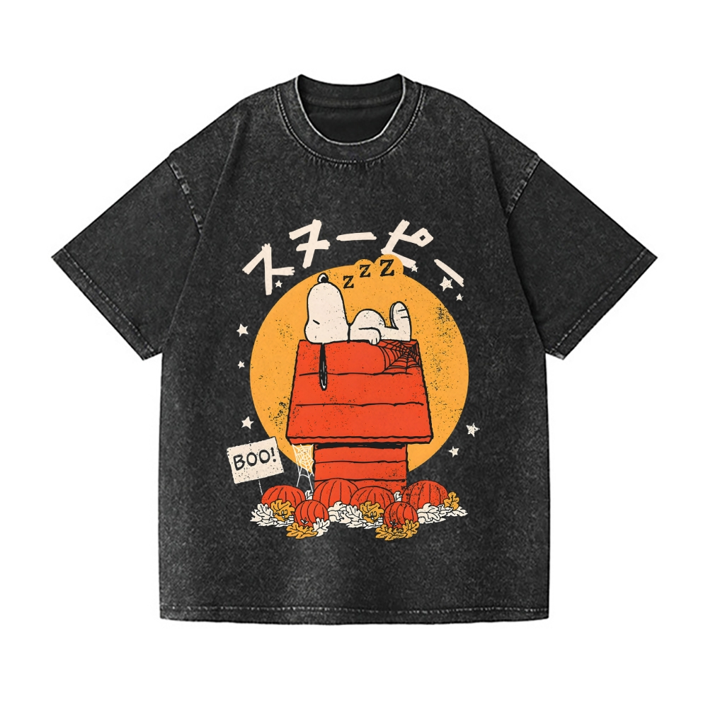Halloween Dog Vintage Wash Japanese Design T-Shirt