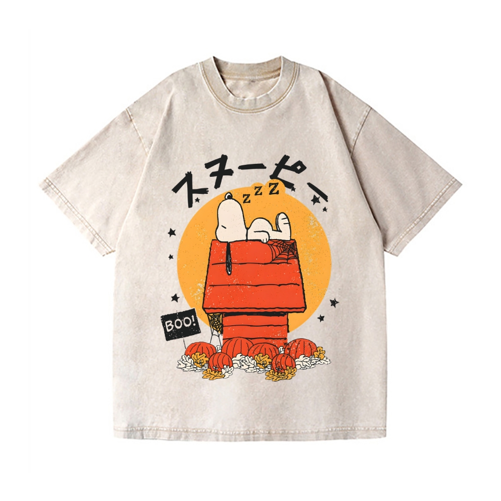 Halloween Dog Vintage Wash Japanese Design T-Shirt