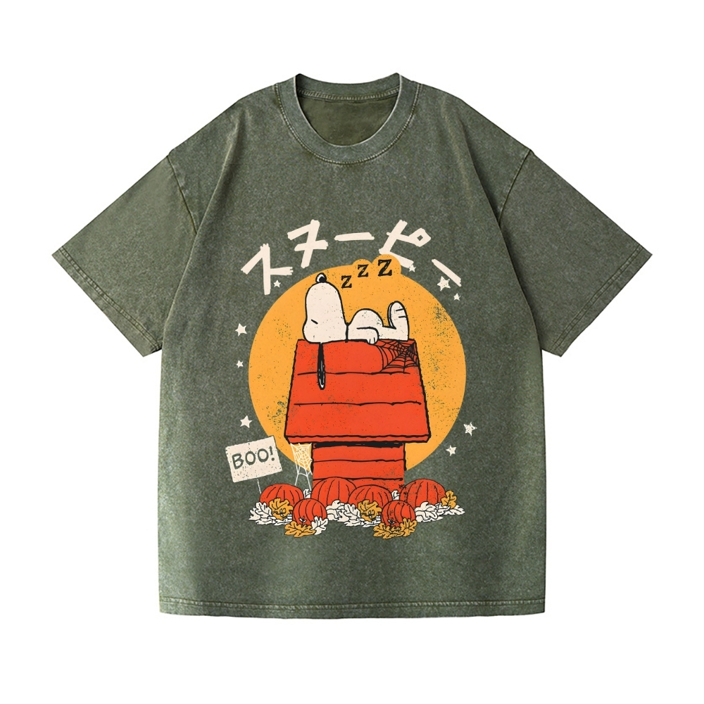 Halloween Dog Vintage Wash Japanese Design T-Shirt