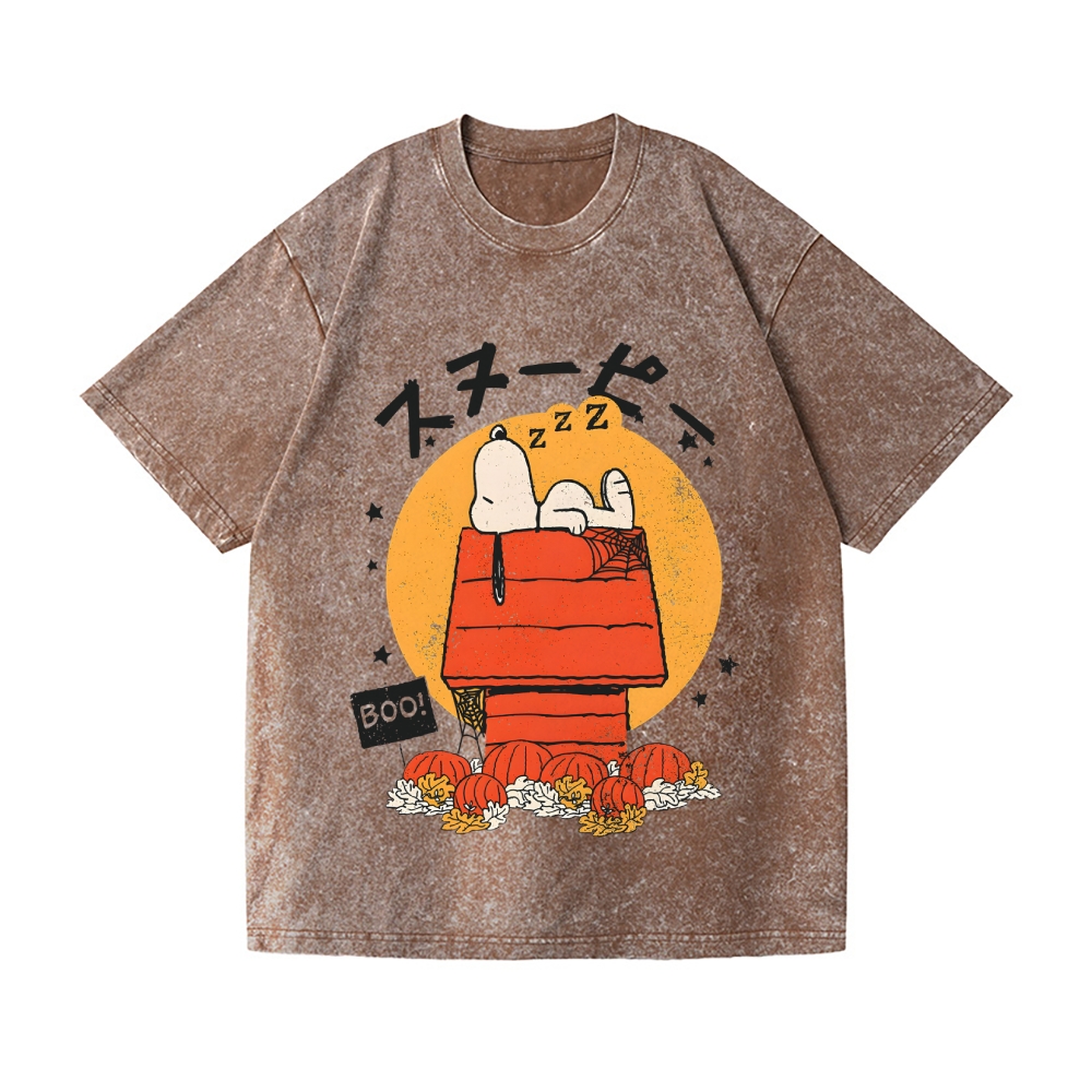 Halloween Dog Vintage Wash Japanese Design T-Shirt