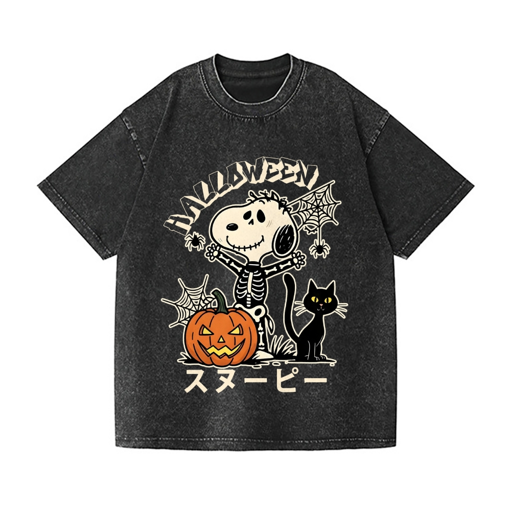 Halloween Dog Vintage Wash Japanese Design T-Shirt