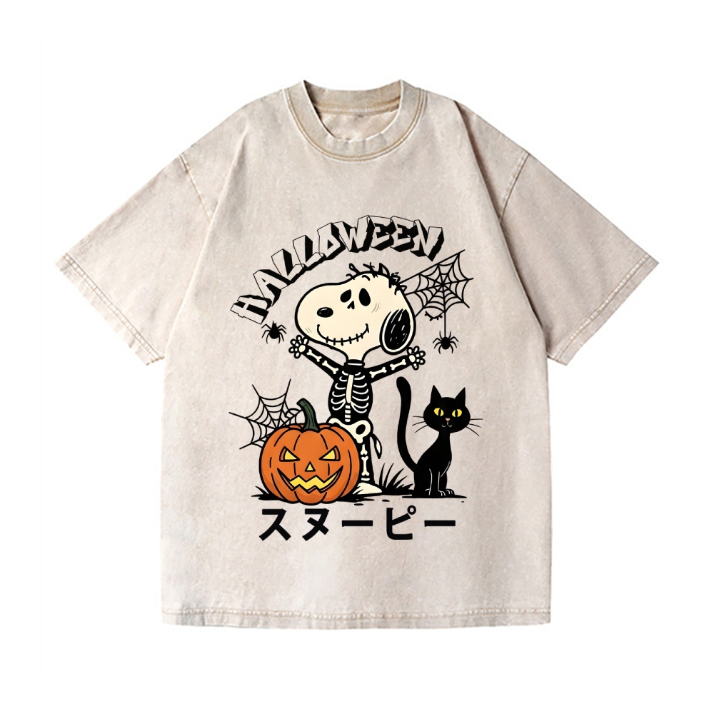 Halloween Dog Vintage Wash Japanese Design T-Shirt